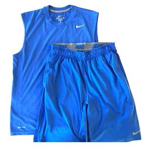 Men’s Blue Nike Dri-Fit Shorts and Shirt, Size M